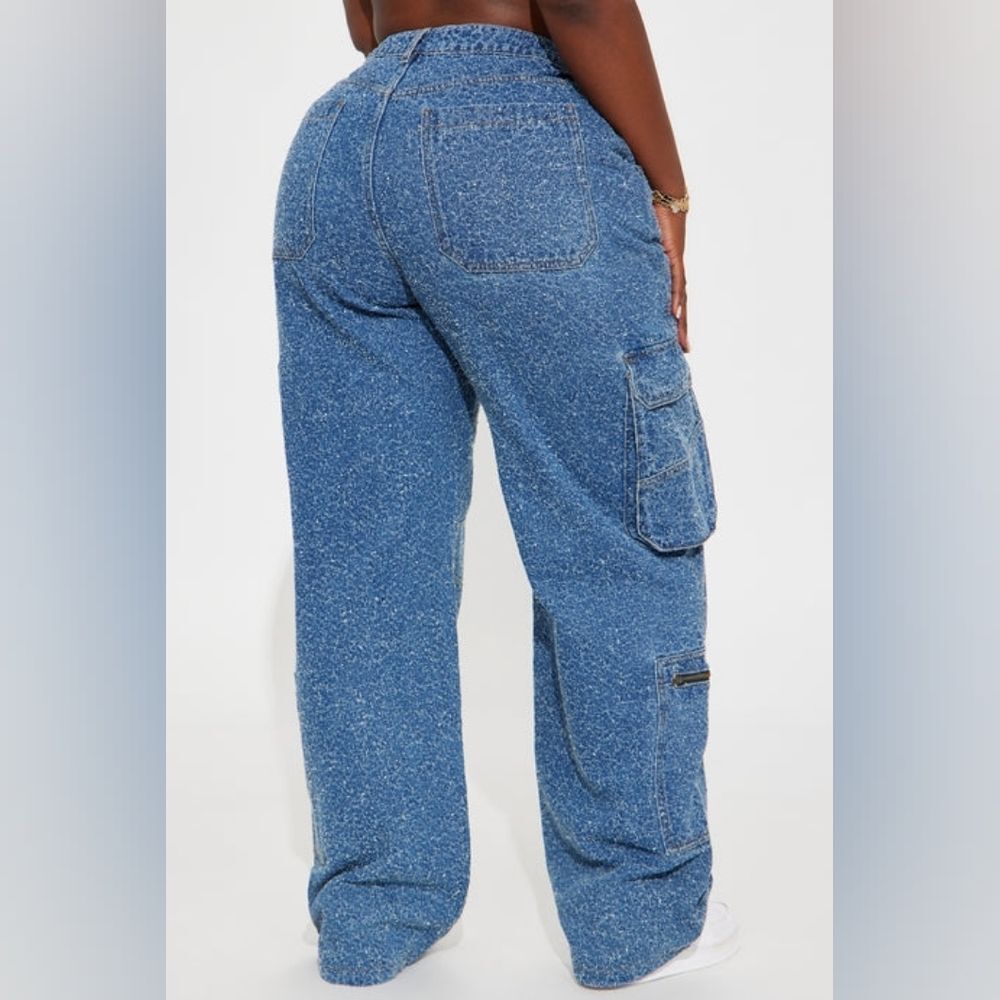 Hannah Textured Cargo Straight Leg Jean Medium Wash - Picture 3 of 5